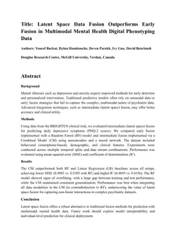 Latent Space Data Fusion Outperforms Early Fusion in Multimodal Mental Health Digital Phenotyping Data