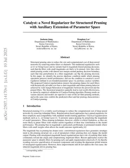 Catalyst: a Novel Regularizer for Structured Pruning with Auxiliary Extension of Parameter Space