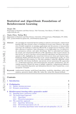 Statistical and Algorithmic Foundations of Reinforcement Learning