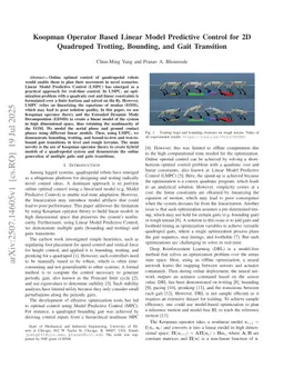 Koopman Operator Based Linear Model Predictive Control for 2D Quadruped Trotting, Bounding, and Gait Transition