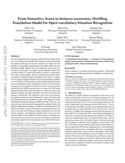 From Semantics, Scene to Instance-awareness: Distilling Foundation Model for Grounded Open-vocabulary Situation Recognition