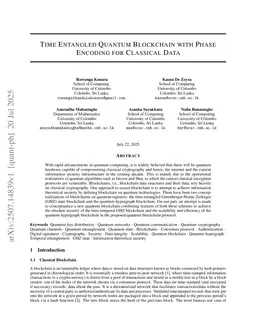 Time Entangled Quantum Blockchain with Phase Encoding for Classical Data