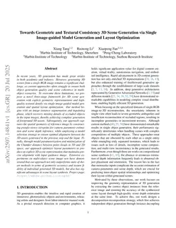 Towards Geometric and Textural Consistency 3D Scene Generation via Single Image-guided Model Generation and Layout Optimization