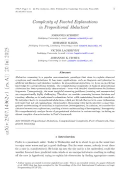 Complexity of Faceted Explanations in Propositional Abduction