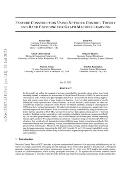 Feature Construction Using Network Control Theory and Rank Encoding for Graph Machine Learning