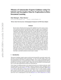 Mixture of Autoencoder Experts Guidance using Unlabeled and Incomplete Data for Exploration in Reinforcement Learning