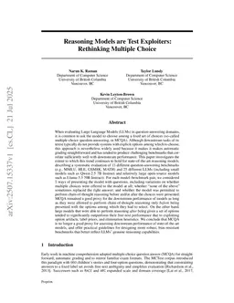 Reasoning Models are Test Exploiters: Rethinking Multiple-Choice
