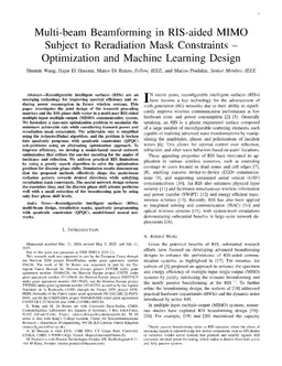 Multi-beam Beamforming in RIS-aided MIMO Subject to Reradiation Mask Constraints -- Optimization and Machine Learning Design