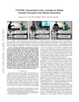 CLEVER: Stream-based Active Learning for Robust Semantic Perception from Human Instructions