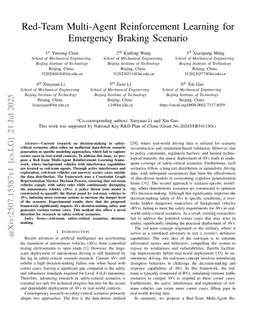 Red-Team Multi-Agent Reinforcement Learning for Emergency Braking Scenario