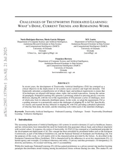 Challenges of Trustworthy Federated Learning: What's Done, Current Trends and Remaining Work