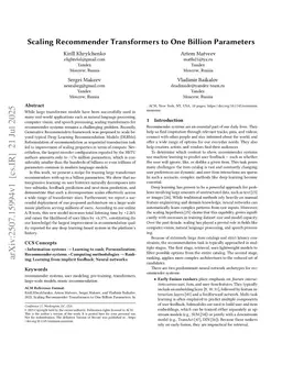 Scaling Recommender Transformers to One Billion Parameters