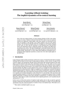 Learning without training: The implicit dynamics of in-context learning