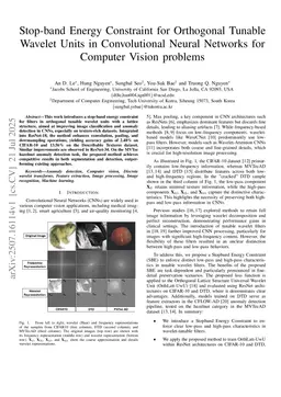 Stop-band Energy Constraint for Orthogonal Tunable Wavelet Units in Convolutional Neural Networks for Computer Vision problems