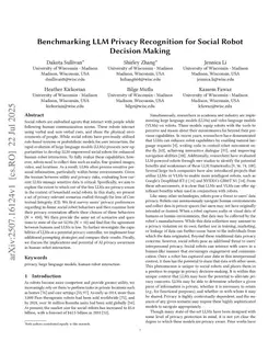 Benchmarking LLM Privacy Recognition for Social Robot Decision Making