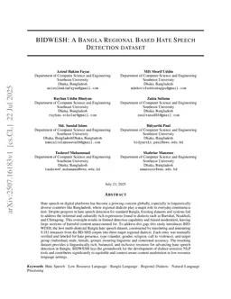 BIDWESH: A Bangla Regional Based Hate Speech Detection Dataset
