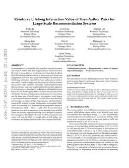 Reinforce Lifelong Interaction Value of User-Author Pairs for Large-Scale Recommendation Systems