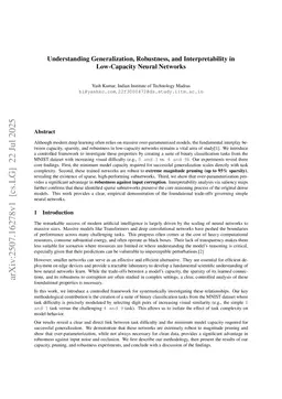 Understanding Generalization, Robustness, and Interpretability in Low-Capacity Neural Networks