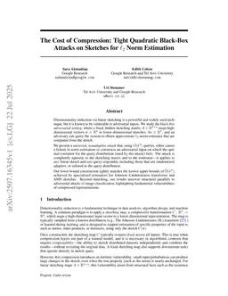 The Cost of Compression: Tight Quadratic Black-Box Attacks on Sketches for $\ell_2$ Norm Estimation