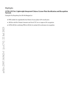 LPTR-AFLNet: Lightweight Integrated Chinese License Plate Rectification and Recognition Network