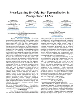 Meta-Learning for Cold-Start Personalization in Prompt-Tuned LLMs