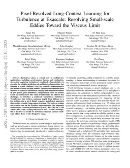 Pixel-Resolved Long-Context Learning for Turbulence at Exascale: Resolving Small-scale Eddies Toward the Viscous Limit