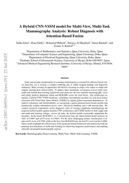 A Hybrid CNN-VSSM model for Multi-View, Multi-Task Mammography Analysis: Robust Diagnosis with Attention-Based Fusion