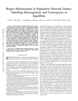 Regret Minimization in Population Network Games: Vanishing Heterogeneity and Convergence to Equilibria