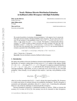 Nearly Minimax Discrete Distribution Estimation in Kullback-Leibler Divergence with High Probability