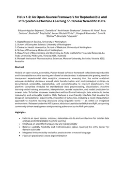 Helix 1.0: An Open-Source Framework for Reproducible and Interpretable Machine Learning on Tabular Scientific Data