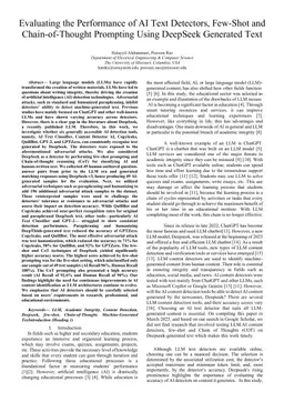 Evaluating the Performance of AI Text Detectors, Few-Shot and Chain-of-Thought Prompting Using DeepSeek Generated Text