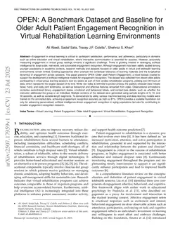 OPEN: A Benchmark Dataset and Baseline for Older Adult Patient Engagement Recognition in Virtual Rehabilitation Learning Environments
