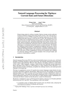 Natural Language Processing for Tigrinya: Current State and Future Directions