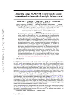 Adapting Large VLMs with Iterative and Manual Instructions for Generative Low-light Enhancement