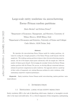 Large-scale entity resolution via microclustering Ewens--Pitman random partitions