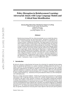 Policy Disruption in Reinforcement Learning:Adversarial Attack with Large Language Models and Critical State Identification
