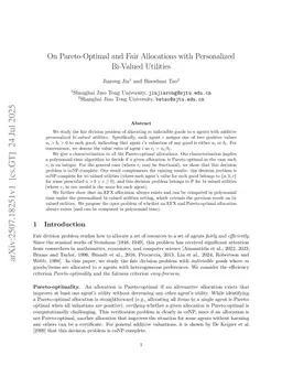 On Pareto-Optimal and Fair Allocations with Personalized Bi-Valued Utilities