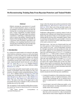 On Reconstructing Training Data From Bayesian Posteriors and Trained Models