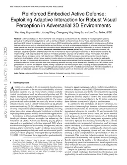 Reinforced Embodied Active Defense: Exploiting Adaptive Interaction for Robust Visual Perception in Adversarial 3D Environments