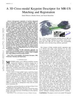A 3D Cross-modal Keypoint Descriptor for MR-US Matching and Registration