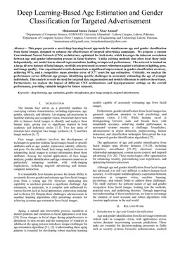 Deep Learning-Based Age Estimation and Gender Deep Learning-Based Age Estimation and Gender Classification for Targeted Advertisement