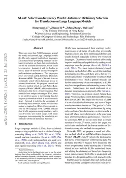 SLoW: Select Low-frequency Words! Automatic Dictionary Selection for Translation on Large Language Models