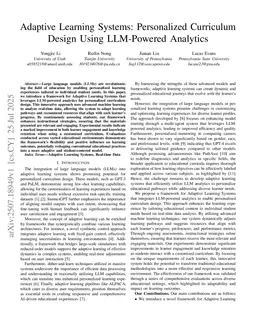 Adaptive Learning Systems: Personalized Curriculum Design Using LLM-Powered Analytics