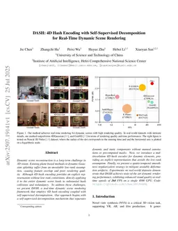 DASH: 4D Hash Encoding with Self-Supervised Decomposition for Real-Time Dynamic Scene Rendering