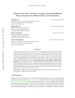 Observations Meet Actions: Learning Control-Sufficient Representations for Robust Policy Generalization