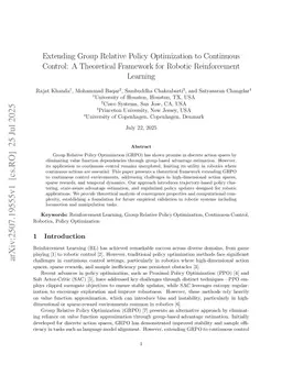 Extending Group Relative Policy Optimization to Continuous Control: A Theoretical Framework for Robotic Reinforcement Learning