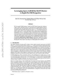 Leveraging Sparse LiDAR for RAFT-Stereo: A Depth Pre-Fill Perspective