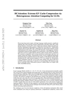 HCAttention: Extreme KV Cache Compression via Heterogeneous Attention Computing for LLMs