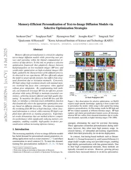 Memory-Efficient Personalization of Text-to-Image Diffusion Models via Selective Optimization Strategies