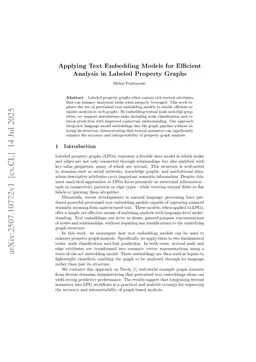 Applying Text Embedding Models for Efficient Analysis in Labeled Property Graphs